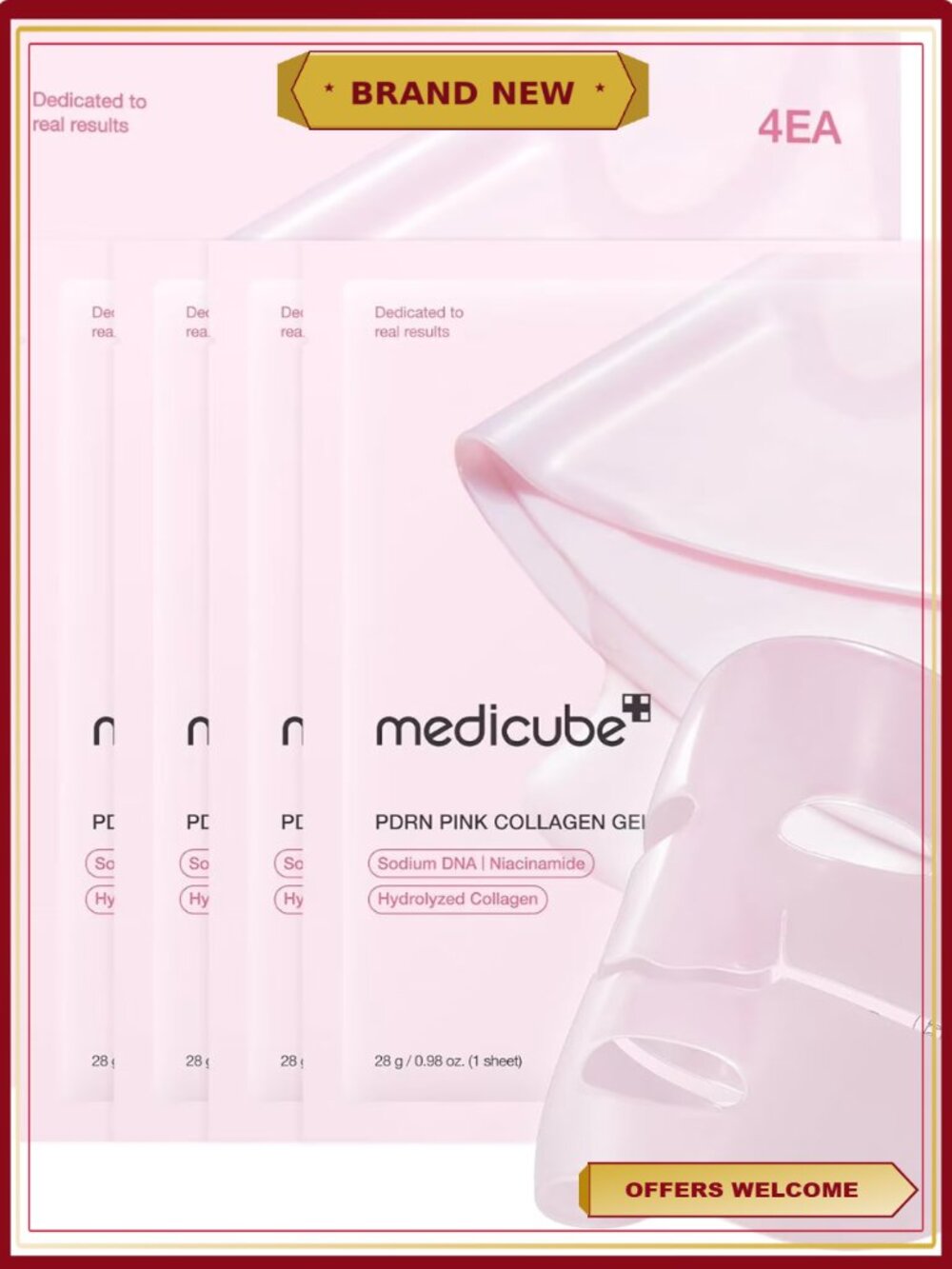 Medicube PDRN Pink Collagen Gel Masks 4 Pack Skincare Hydrogel Face Mask